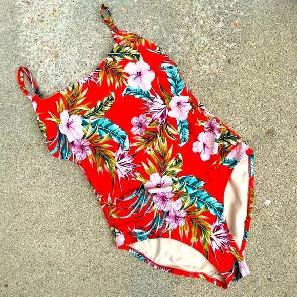 Kona Sol Hawaiian Floral One Piece Swimsuit Size 14 - Picture 5 of 8